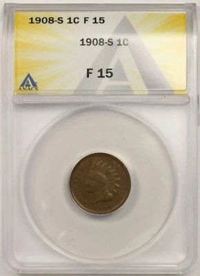 1908-S 1C ANACS F 15 Indian Head Penny - Image 1 of 4