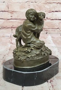 Estatua de bronce genuina firmada por M. López niño con perro escultura obra de arte estatuilla - Imagen 1 de 10