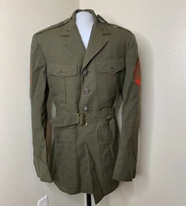 Green Coat Wool Mens Serge Belt Button De Rossi Son Company Uniform Red Patch 39 - Picture 1 of 11