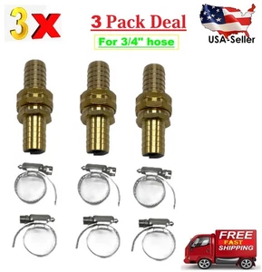3/4" Garden Brass Mender End Repair Kit Hose Connector Male Female (3 Pack) - Picture 1 of 9