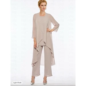 NWT LanTing Elegant Chiffon 3 Piece Beige Flowy Mother of the Bride Pantsuit - Picture 1 of 10