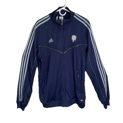VTG Adidas Adipure Football Collab Jacket Mens L Blue Full Zip Y2K Retro 2008 - Image 1 of 4