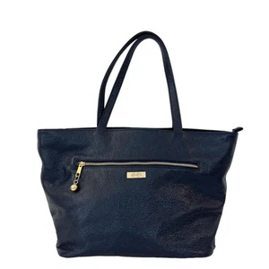 Onna Ehrlich Pebbled Leather Tote Bag Navy Blue Large Travel Work School - Picture 1 of 12