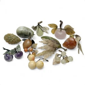Vintage Lot of 11 Pieces of Carved Stone Quartz Etc Fruit Chinese Style - Picture 1 of 14