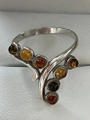 GORGEOUS VINTAGE MODERNIST 925 SOLID STERLING SILVER AMBER RING SIZE S 1/2 - Image 1 of 3