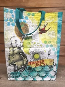 Bolsa de supermercado de compras reutilizable Trader Joe's envío destino mapa globo usado - Imagen 1 de 8