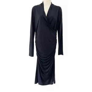 Boden Women’s Sz 6 Black Long Sleeve Surplice Faux Wrap Ruched Side Dress Lined - Picture 1 of 8