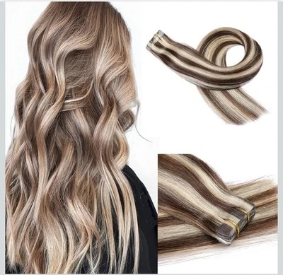 Cinta Ombre en Extensiones de Cabello 20 Pulgadas - Balayage Marrón Oscuro a Rubio Blanqueador Foto 1 de 4