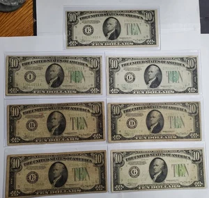 $10 1934 Federal Reserve Note - Lot of 7 - Picture 1 of 8