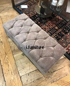 Brown Ottoman Pouffe Wooden Chesterfield Velvet Footstool with Storage - Picture 1 of 7