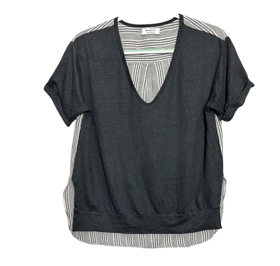 Camisa Top Bailey/44 Para Mujer Talla M Gris Lino Cuello en V Manga Corta Tejido Alto Lo Foto 1 de 4