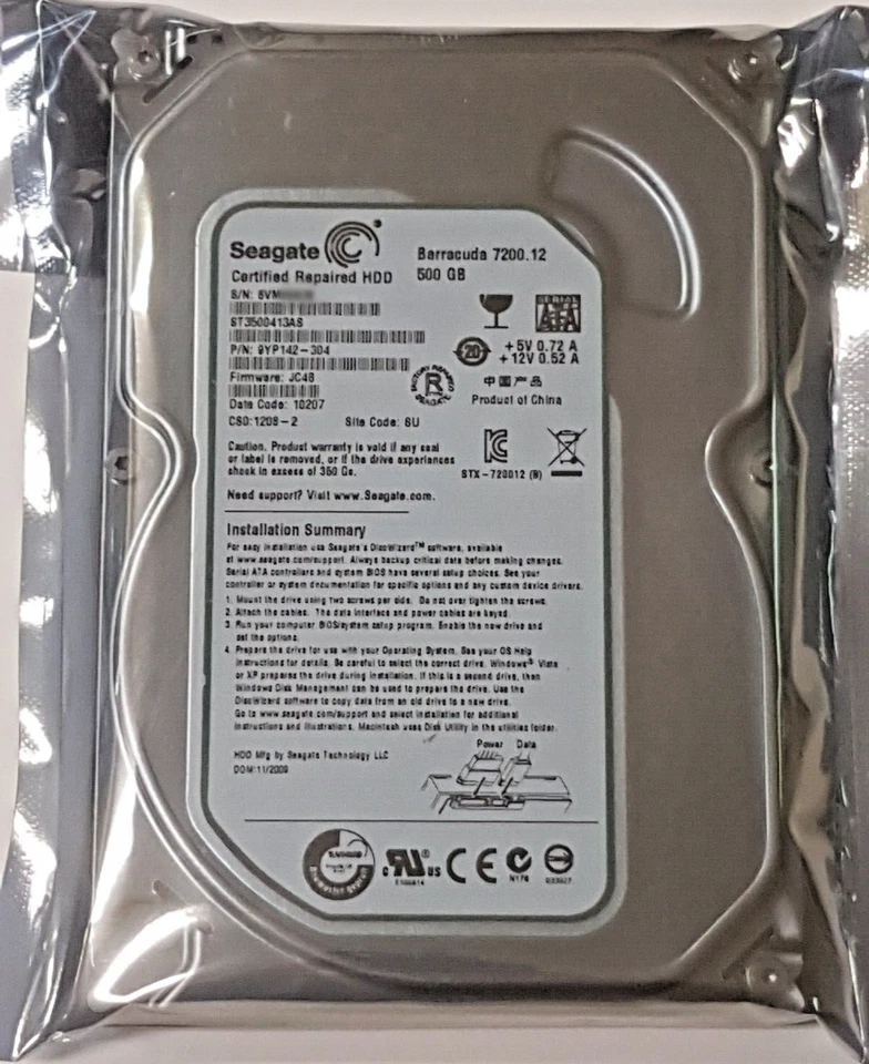 500 GB SATA Seagate barracuda 7200.12 ST3500413AS 16MB 3.5 " Certified Repaired - Image 1 of 1