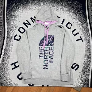 The North Face Heather Gray Pink Graphic Hoodie Sweatshirt WOMENS XL Floral - Picture 1 of 19
