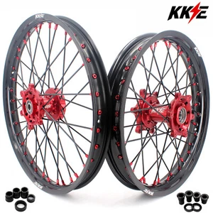 KKE 21/19 Wheels Rims Set for Suzuki RM125 1996-2007 RM250 1996-2008 Black Spoke - Imagen 1 de 12