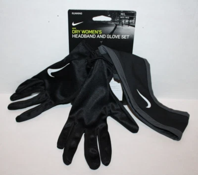 Nuevo con etiquetas Conjunto de diadema y guantes para correr Nike Dry para mujer M/L mediano/grande negro y gris Foto 1 de 4