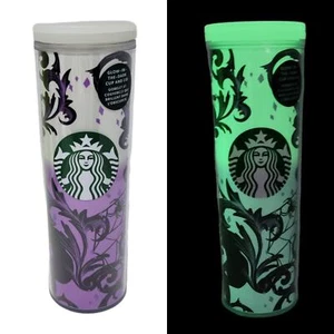 Starbucks Tumbler 16oz Halloween Glow in the Dark Cat Spider White Purple 2021 - Picture 1 of 12