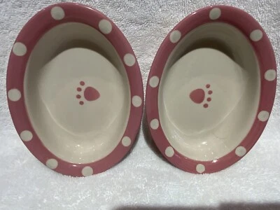 Plato de agua/comida rosa PETRAGE US DESIGNS ovalado 6,5”L x 5”W x 1,5”H para mascotas - Juego de 2 Foto 1 de 4