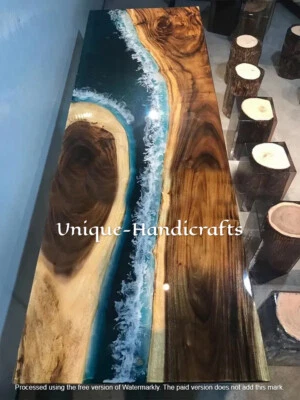 Blue Ocean River Console End Bar Counter Top, Resin Live Edge Wooden Furniture - Image 1 of 3