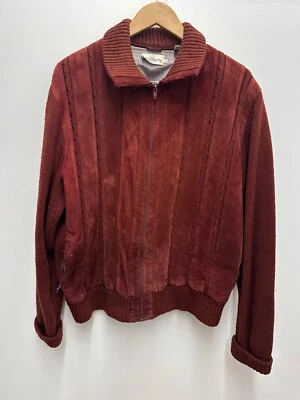 Chaqueta Oleg Cassini De Colección Cuero Genuino Acanalada Cremallera Tejida Espalda Para Mujer XL Roja Foto 1 de 4