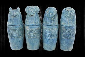 4 PHARAONIC ANCIENT EGYPTIAN CANOPIC Jars Mummification Sons Of Horus (A10+) - Picture 1 of 12