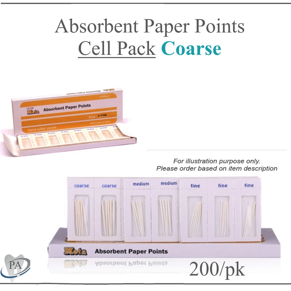 Dental Endo ABSORBENT PAPER Points CELL PACK COARSE PP200-C Meta 200/Pk