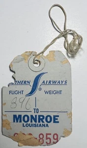 Southern Airways Luggage Tag Monroe LA Very Damaged - Picture 1 of 3