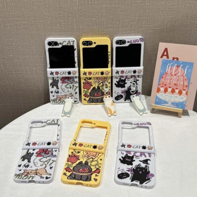 For Samsung Galaxy Z Flip 6 5 4 3 Colorful Cartoon Cute Cats Phone Case w/Chain - Image 1 of 4