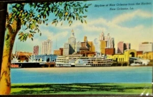 Skyline 1950 Postcard New Orleans La President Riverboat Mississippi River - Picture 1 of 2
