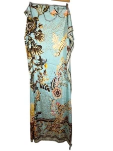 Skirt Blue Wrap OS Sarang Summer Beach Festival Floral Tassel Feminine Boho - Picture 1 of 11