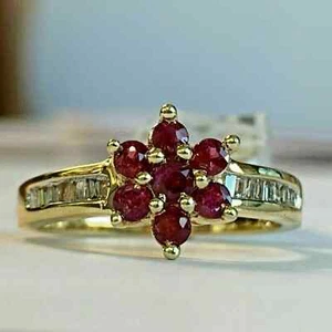 2.10Ct Round Cut Lab Created Red Ruby Womens Wedding Ring 14K Yellow Gold Plated - Picture 1 of 7