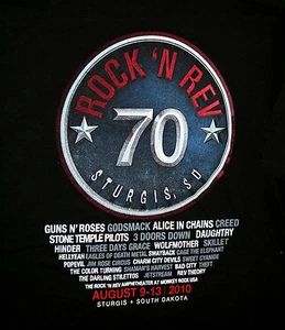 2010 Sturgis Rock 'N Rev Concert Guns & Roses 70 Biker Black T-Shirt New 3XL - Picture 1 of 4