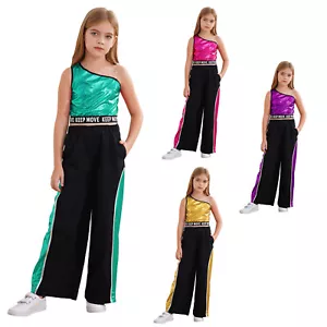 Kids Girls Tank Top With Pants Athletic Tracksuit Training Outfit Street Latin - Picture 1 of 44