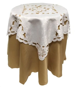 Square White Daisy Floral cutwork Damask Bedside Kitchen Hall Dining Tablecloth - Picture 1 of 6
