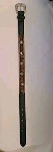 Vtg Double S Black & Brown Braided Leather & Silvertone Conchos Belt 22 Inch - Picture 1 of 7