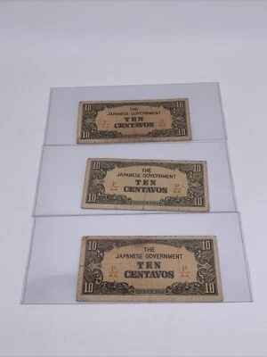 1940’s Japanese Government Currency TEN CENTAVOS Lot of 3 Bills - Image 1 of 4