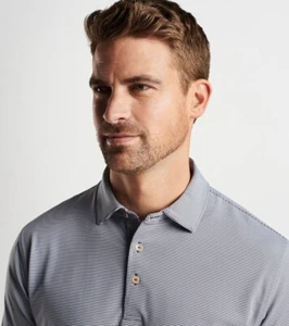 NUEVO CON ETIQUETAS Camisa de Golf Peter Millar Polo Verano Comodidad 2XL Gris Hierro Rayas - Imagen 1 de 14