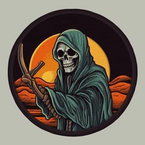 Skeleton Patch Iron-on Applique Halloween Grim Reaper Badge Scary Horror Decor - Picture 1 of 12