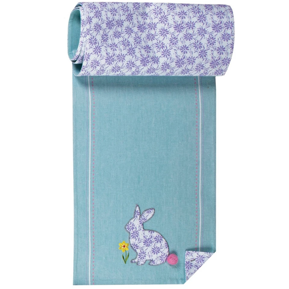 Kay Dee Designs Easter Spring Bunny Rabbit Applique 72in Cotton Table Runner - Image 1 of 1