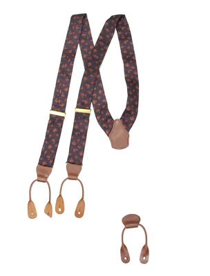 BROOKS BROTHERS Seda Azul Rojo Paisley Tirantes Cuero Botón Extremo Pestaña Tirantes Foto 1 de 4