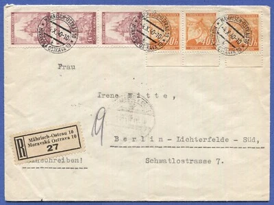 Czechia Bohemia-Moravia 1940 Registered cover Moravska Ostrava to Berlin Germany - Image 1 of 2