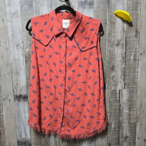 Camicia western senza maniche in cotone e segale stampa cactus taglie forti XXL - Foto 1 di 4