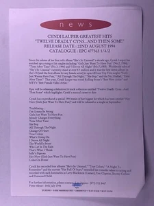 Cyndi Lauper Press Release Original Epic Twelve Deadly Sins and then Some 1994 - Imagen 1 de 12