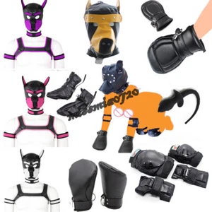 Costume Adult Games Puppy Play Cosplay Hood Mask Neck Collar Tail Boots Harness - Picture 1 of 45