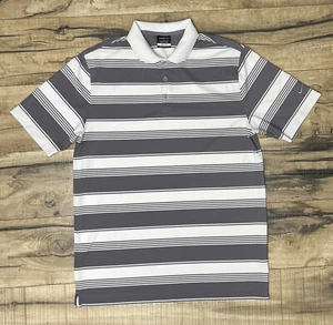 Nike Golf Dri-Fit Polo shirt Gray white striped POLY PERFORMANCE Large Preppy . - Picture 1 of 10
