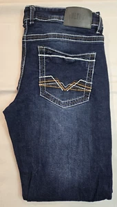 Cultura Mens Jeans Size 32 Dark Wash Straight Fit Stretch Denim Pockets Designs - Picture 1 of 16