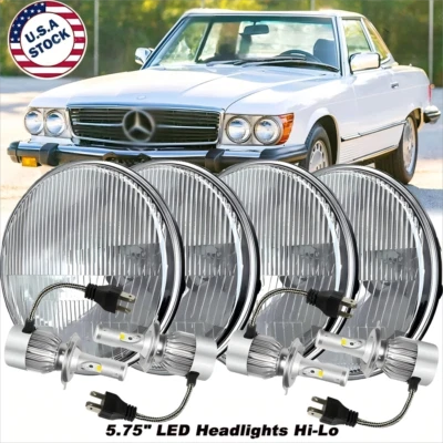 For Mercedes-Benz 380SL 450SL 560SL 4PCS 5.75" Round LED Headlights Hi-Lo Beam + - Image 1 of 4