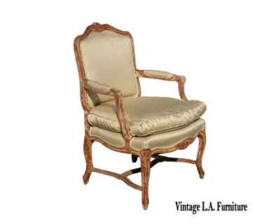 Vintage French Provincial Silk Bergere Chair w Red & Gold Crackle Finish - Image 1 of 4