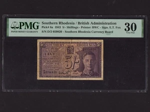 Southern Rhodesia:P-8a, 5 Shillings, 1943 * King George VI * PMG VF 30 * - Picture 1 of 2