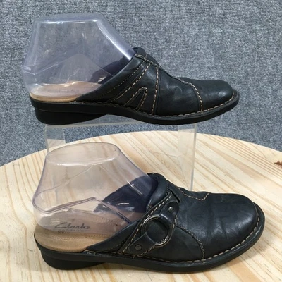 Clarks Womens 6M Black Bendables Leather Slip On Mules Clogs Comfort Shoes - Image 1 of 4