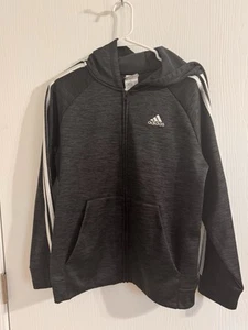 Adidas Sweater Big Boys L Black Full Zip Up Hoodie Sweatshirt Line 3 stripes - Picture 1 of 4